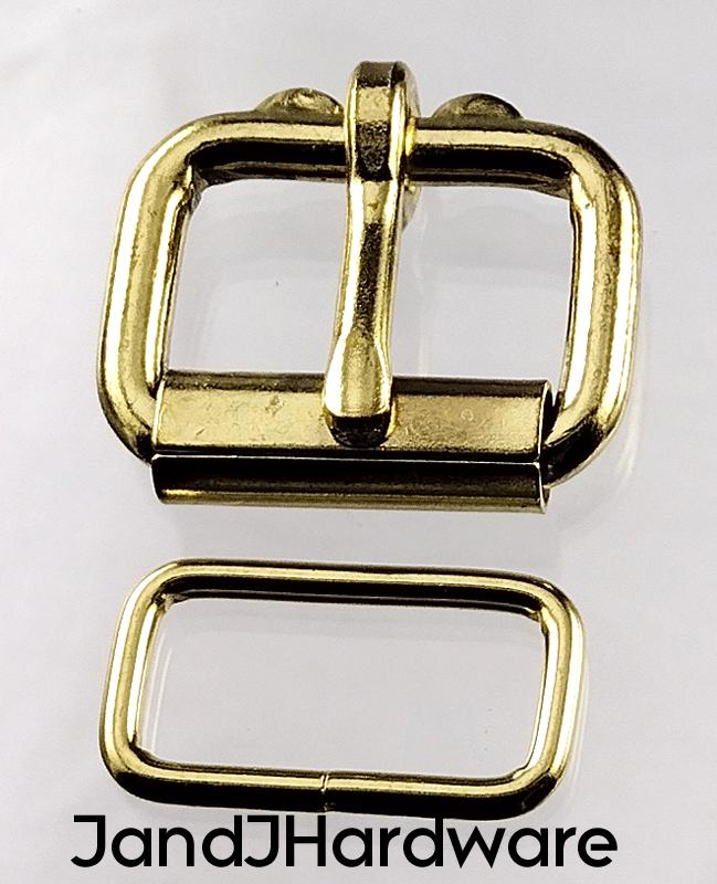 1 inch brass plated maker pack consisting of two each of a heel bar buckle and a belt keeper.