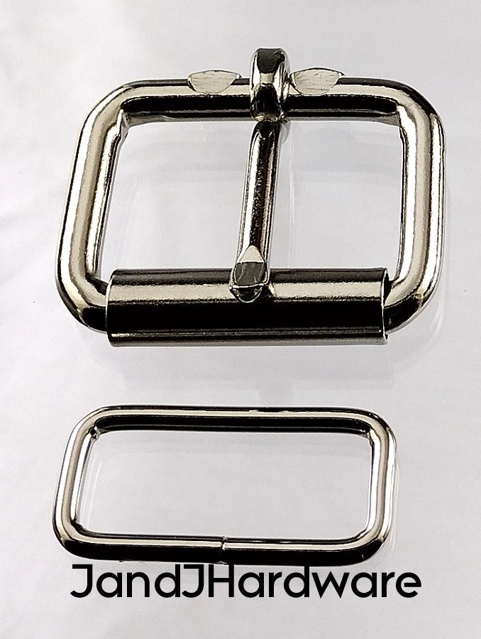 1 1/4 inch nickel plated maker pack consisting of 2 each of a heel bar roller buckle and a belt keeper.