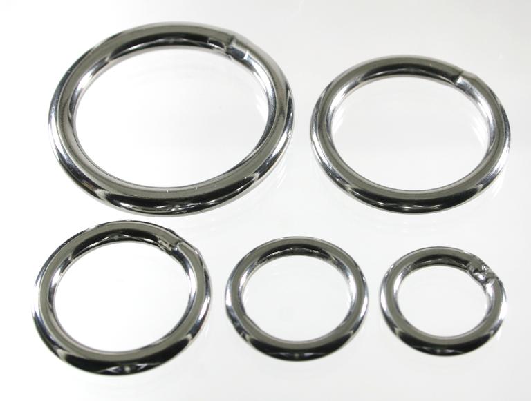 5 different sizes of solid welded stainless steel O rings from 1/2 to 1 1/4 inch in diameter.